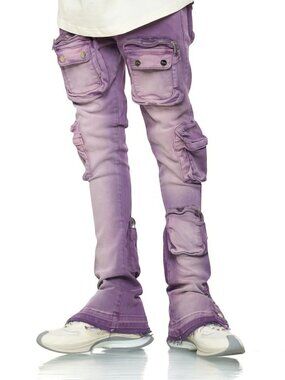 Pheelings Never Look Back Stacked Cargo Flare Stretch Skinny Jeans Purple, 30